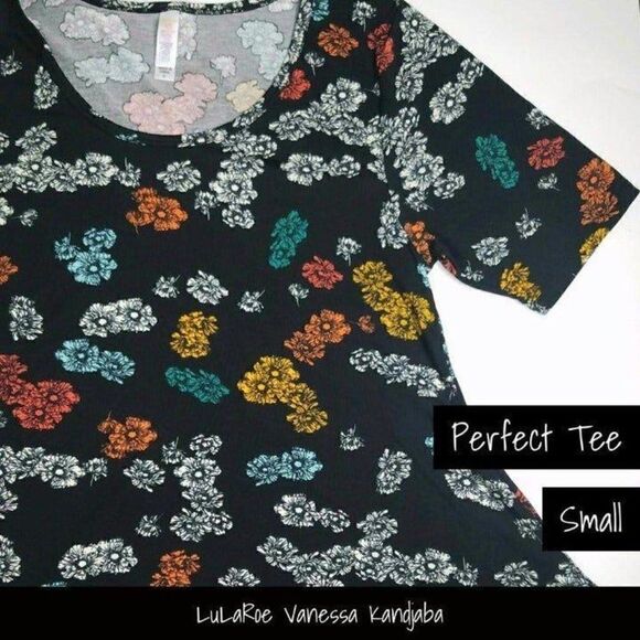 LuLaRoe Perfect T Small Black Floral NEW - Picture 1 of 1